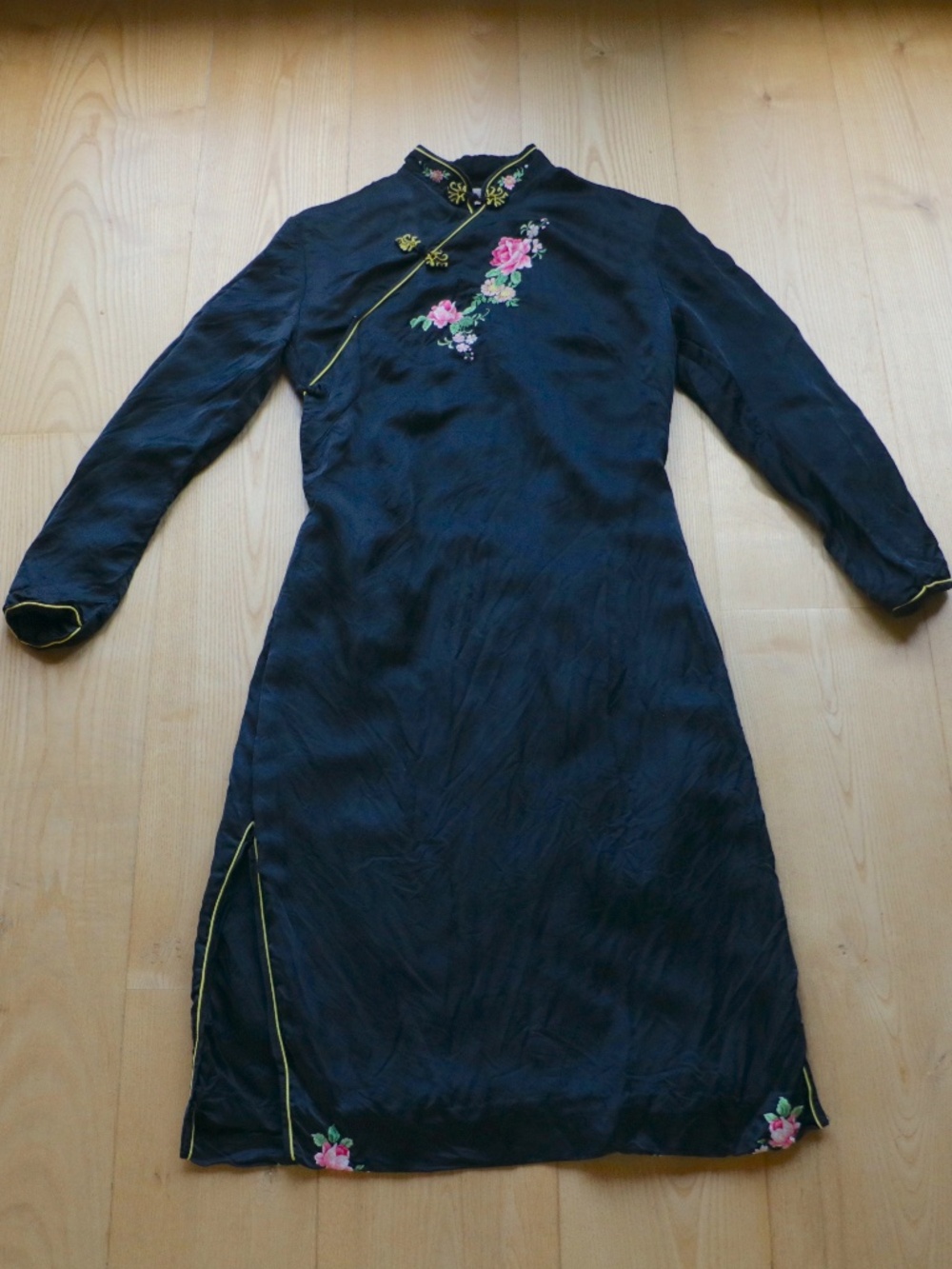 vintage black satin qipao
